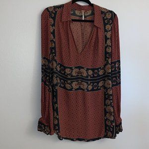 Free People Long Sleeve Printed Brown Tunic